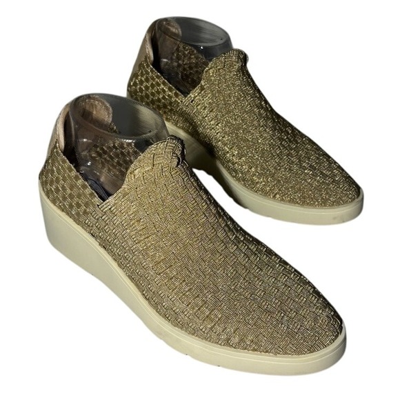 Zee Alexis Bronze‎ Gold Slip On Woven Stretchy Wedge Sneakers Maddie - Picture 1 of 10